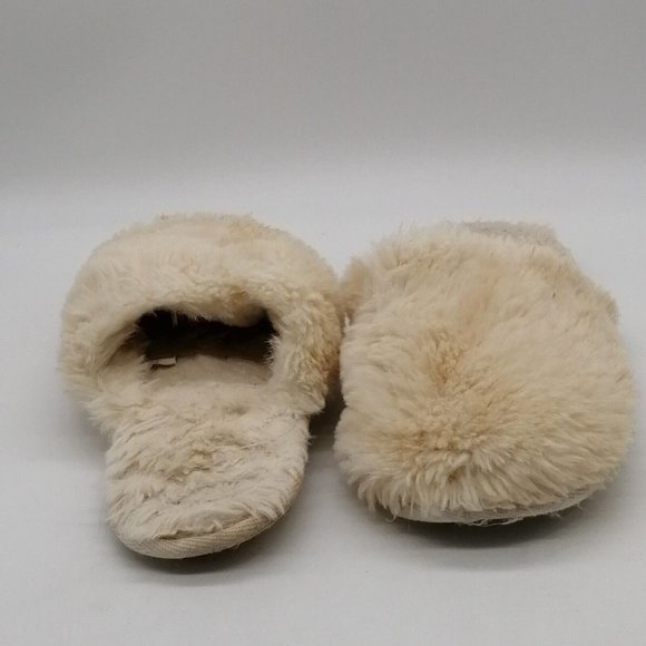 Express Womens Slide Slipper Ivory Faux Fur Flat Heel Round Toe Cushioned M 7-8 - Picture 3 of 9